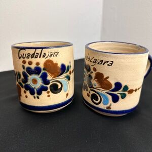 Set of 2 Guadalajara Hand-Painted Mexican Pottery Mugs – Folk Art Floral Design
